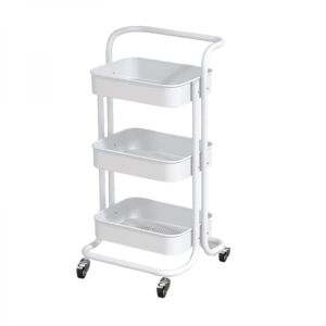 Carucior slim alb cu 3 niveluri, izolat pe fundal alb - Depozitare și organizare