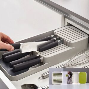 Organizator pentru cuțite de sertar de bucătărie cu cuțite, design cu două niveluri - Depozitare și organizare