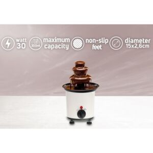 Fantana de ciocolata, capacitate 200ml, putere 30W, cu 10 betisoare pentru servire, sistem anti-alunecare, diametru 15 cm, alb 140570208 - Csokoládé szökőkút