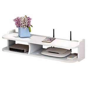 Suport pentru router si accesorii, dimensiuni 50 x 20 cm, cu 2 compartimente, montare pe perete, din PVC, finisaj mat, alb