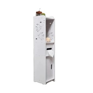 Dulap de baie alb din MDF cu 3 rafturi, 80x20x24 cm, depozitare verticală pentru baie - Dulap de baie