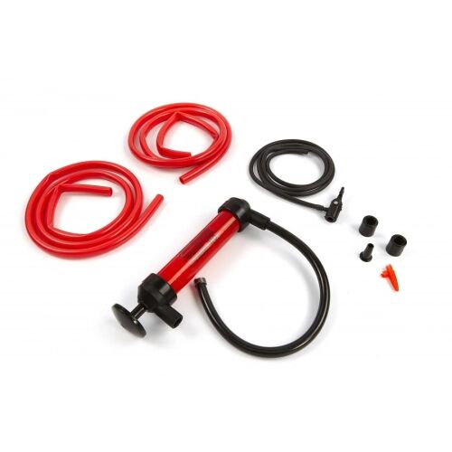 Set pompa manuala pentru transfer lichide, vacuum, umflat, cu 7 accesorii, din plastic si cauciuc, rosu/negru 140797402