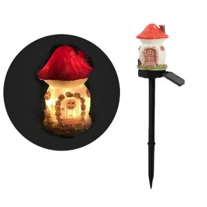 Lampa solara tip casuta de gradina, impermeabila, cu lumina calda, fixare tip tarus, din ABS, rosu/crem