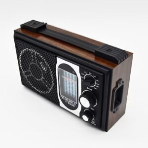 Aparat de radio, portabil, alimentare cu baterii sau la retea, cu 11 benzi de frecventa, model retro, negru/maro