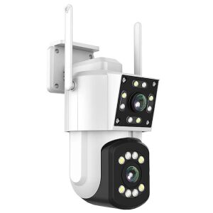 Camera de supraveghere wireless, dubla, cu unghi de 365°, rezolutie HD, LED-uri pentru lumina, senzor de miscare, interfon vocal, night vision, alb 140682783 - Camere de supraveghere