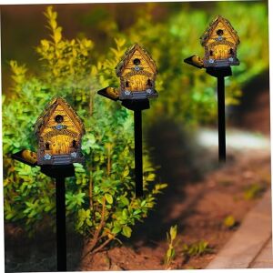 Lampa solara tip casuta de gradina, impermeabila, cu lumina calda, fixare tip tarus, din ABS, negru/maro