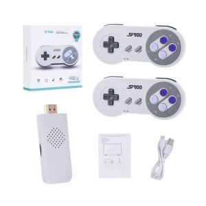 Játékkonzol, PC-hez vagy TV-hez, két vezeték nélküli joystickkal, 5000 játék telepítve, HD kompatibilitás, fehér/szürke