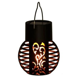 Lampa solara de gradina, efect de flacara, cu suport de agatare, lumina calda, dimensiuni 7 X 7 X 9 Cm, din ABS si plastic, negru