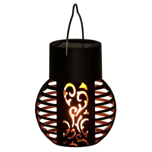 Napelemes kerti lámpa láng effektussal, közelkép
