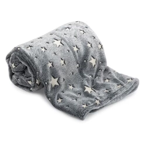 Patura pufoasa, cu stelute fosforescente, dimensiuni 120X150 cm, moale si confortabila, gri