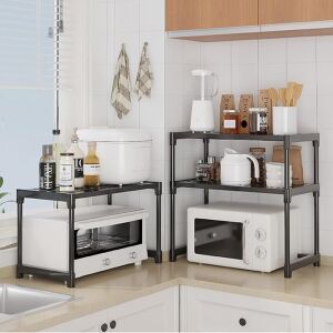 Fekete, kihúzható konyhai polc mikrohullámú sütő, rizsfőző és fűszertartó tárolására - Háztartási kellék