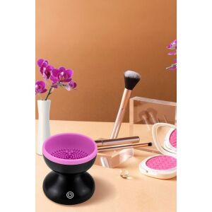 Dispozitiv electric pentru curatarea pensulelor de machiaj, interior cu striatii din silicon, incarcare USB, buton on/off, negru