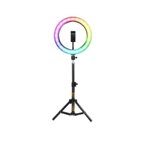 FOXMAG24 12 hüvelykes LED körlámpa állvánnyal és telefontartóval, RGB világítás