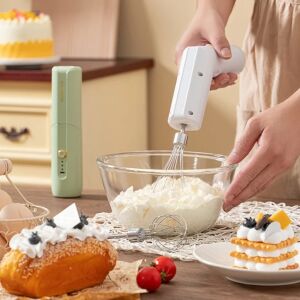 Mixer electric fara fir 13W, 3 viteze, accesorii incluse, incarcare USB-C, alb