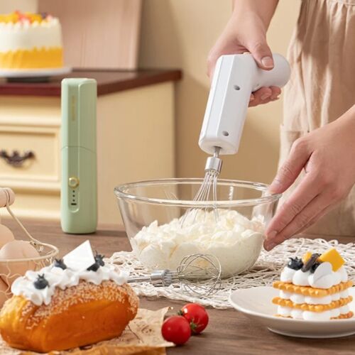 Mixer electric fara fir 13W, 3 viteze, accesorii incluse, incarcare USB-C, alb