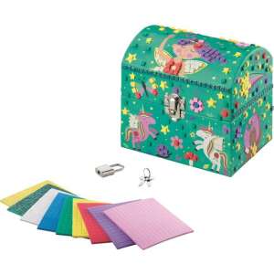 MAPED CREATIV Titkos Mozaikos Kincsesláda, zöld egyszarvú és tündér mintával, zárral és kulccsal, 9 lap mozaik matricával - Maped