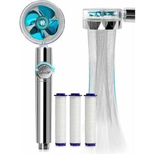 Para cap de dus cu elice, de mare presiune, cu filtru de purificare a apei, rotatie 360°, buton ON/OFF, din metal, argintiu