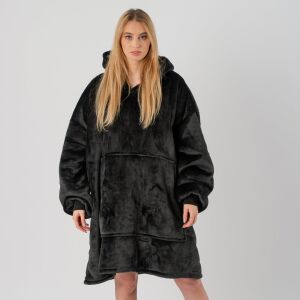 Черен голям одеяло с качулка, ръкави и качулка, одеяло за носене - Pléd