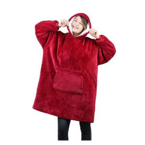 Huggle Hoodie ултра плюшен червен, голям одеяло с качулка за жени - Pléd