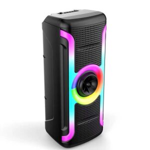 Boxa portabila cu lumini RGB, putere 20W, MP3, USB, bluetooth, TF, slot microfon, karaoke, acumulator, din plastic rezistent, negru