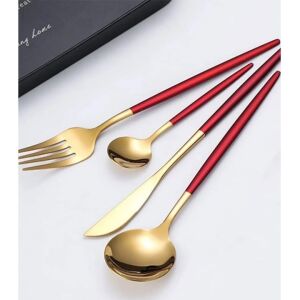Set 24 tacâmuri roșu și auriu din oțel inoxidabil pentru 6 persoane - Seturi de tacâmuri