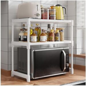 Бял разтегателен кухненски рафт с микровълнова печка, тостер и подправки - Съхранение и сортиране