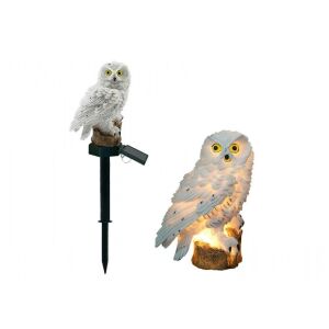 Lampa solara tip bufnita, cu iluminare LED, din ABS, cu senzor de lumina, fixare tip tarus, dimensiuni 9 x 7 x 45 cm, alb