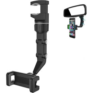 Suport auto pentru telefon, cu prindere pe oglinda retrovizoare, cu rotire 360°, usor de instalat, negru