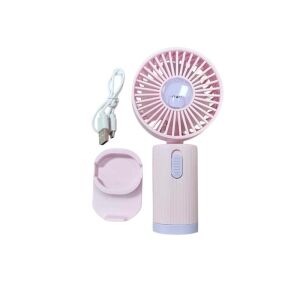 Ventilator de mana portabil roz cu suport pentru telefon si cablu de incarcare USB - Ventilatoare