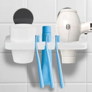 Suport depozitare baie, multifunctional, prindere cu ventuza, din ABS, alb