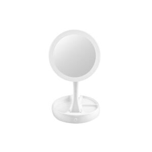 Oglinda iluminata LED, marire 10x, reglabila, 2 fete, baza cu organizator, culoare alb