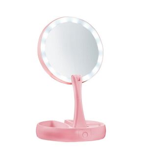 Oglinda Beyoutiful cu iluminare LED pe ambele fete, Roz,5 factor de marire,depozitare cosmetice,alimentare USB sau baterii AA, culoare roz
