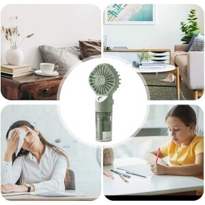 Hordozható kézi ventilátor, vízgőzzel, 4 fokozattal, utazáshoz ideális, műanyag, zöld