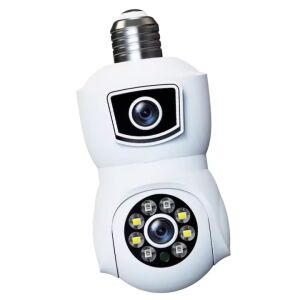 Camera de supraveghere tip bec, WiFi, dubla, 360° panoramic, alarma, vedere nocturna, port microSD, detectare a miscarii, alb 140611058 - Camere de supraveghere