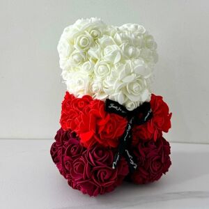 FOXMAG24 Virágos habrózsa maci, 25 cm, piros, fehér és burgundi - Ajándék ötlet Valentin-napra