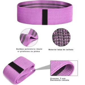 Set 3 benzi elastice pentru fitness, cu 3 niveluri de rezistenta, confectionate din material textil