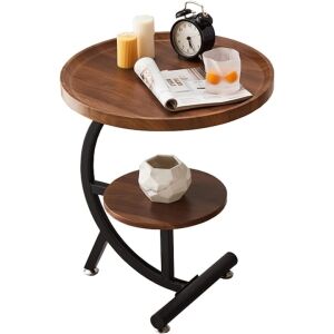 Vedere unghiulară a unei măsuțe de cafea din lemn maro și metal negru cu două rafturi - Mese de cafea