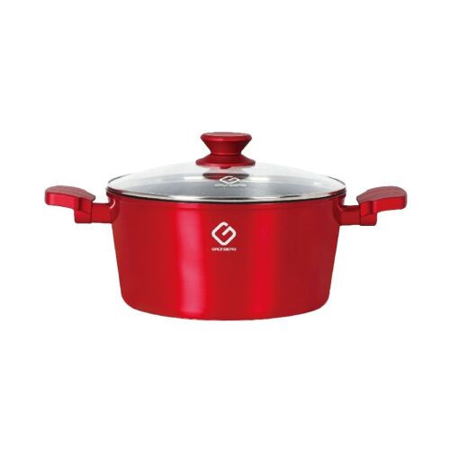 Grunberg 6L piros alumínium lábas kerámia márvány bevonattal és üveg fedővel