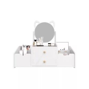 Organizator cosmetice, cu sertar si oglinda, cu 4 compartimente, din plastic si ABS, impermeabil, alb