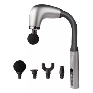 Masszázspisztoly meghosszabbított fogantyúval, 4 masszázsfejjel, 9 sebességfokozattal, vállakra és hátra, vibrációs masszázs, fekete/szürke