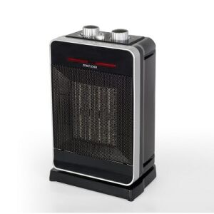 Ventilátoros fűtőtest asztalra és íróasztalra, 2 teljesítményfokozattal, méretek 20x15x28 cm, teljesítmény 2000 W, kerámia ellenállással, fekete