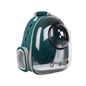 Rucsac verde pentru transport animale de companie, cu design capsulă spațială transparentă - Transportator, cutie de mașină pentru animale de companie