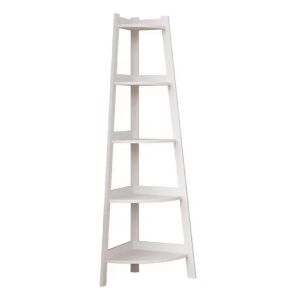 Etajera de colt, din PVC, cu 5 rafturi, dimensiuni 106x30x30cm, usor de asamblat, finisaj mat, alb