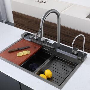 Многофункционална кухненска мивка с дъска за рязане, сушилник, гъвкав кран и аксесоари - Тава за миялна машина
