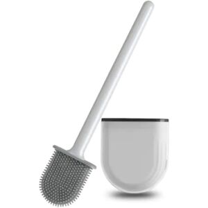 Fehér és szürke szilikon WC kefe tartóval, fehér háttérrel. - WC kefe & tartó