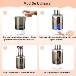 Curatator electric pentru pensule de machiaj, incarcare USB, putere 8W, din ABS, cu 7000 rmp, alb