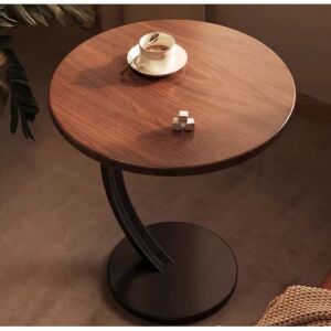 Măsuță de cafea rotundă cu blat din lemn și bază metalică, maro și negru, mobilier living - Mese de cafea