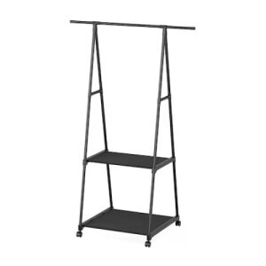 Cuier gol negru metalic pentru haine cu suport pentru pantofi, 160 cm inaltime - Suport pentru haine
