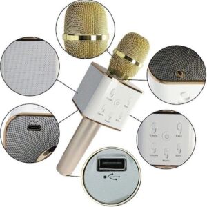 Microfon Karaoke Wireless FOXMAG24, cu Bluetooth si boxa inclusa, autonomie 3-5h, Gold