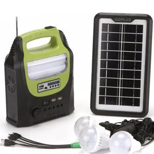 Sistem de iluminat solar, cu radio si bluetooth, tensiune maxima 9V, USB 5V, negru/verde
